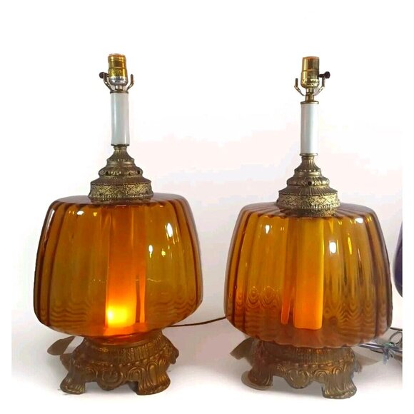 Murano Other - MUST BUY BOTH Vintage Mid Century Hollywood Regency Amber Glass Globe Table Lamp